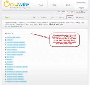 onlywire using tags
